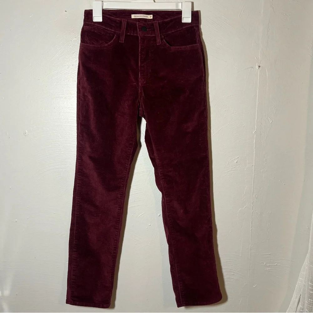 LEVI'S 724 High Rise Straight Corduroy Chocolate Red Pants Size 27